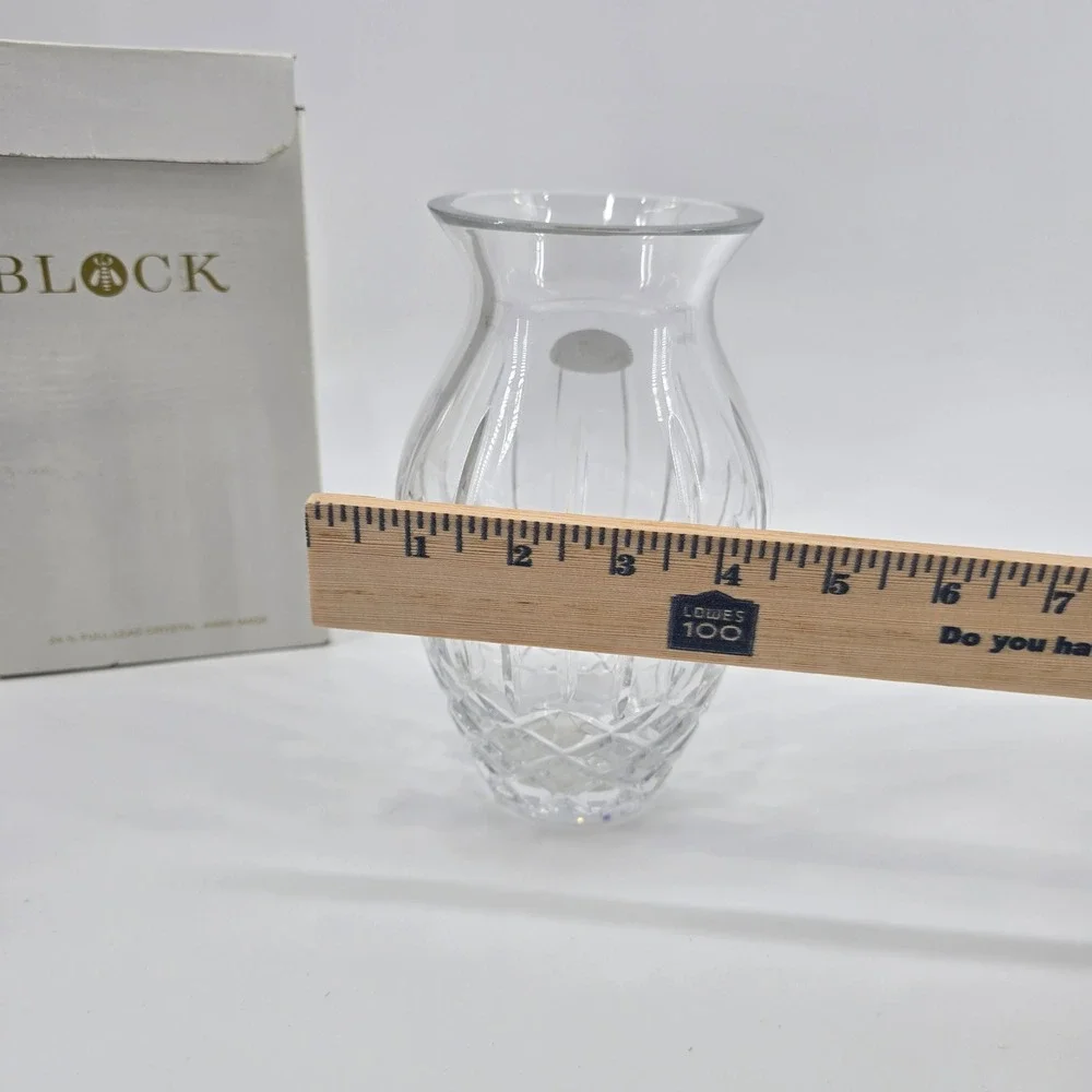 Block Crystal Vase Home Decor Hand Made 24% Lead Crystal Clear 6in New